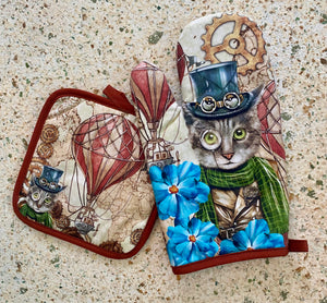 Steampunk Kitten Potholder Set