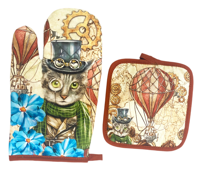Steampunk Kitten Potholder Set