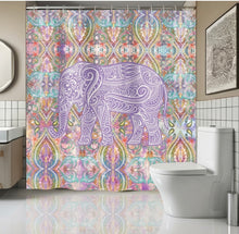 Load image into Gallery viewer, Shower Curtain and Rug Set Bohemian Elephants (backordered until late Sept)