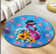 Load image into Gallery viewer, Shower Curtain and Rug Set Flamingos in Fedoras (ship date late Sept)