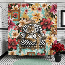 Load image into Gallery viewer, Shower Curtain and Rug Set Bohemian Bengal Tigers (backordered until late Sept)