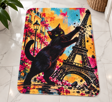Load image into Gallery viewer, Black Cat Hijinks in Paris Shower Curtain &amp; Rug Set (preorder for late Nov. delivery)