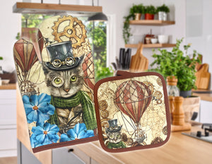 Steampunk Kitten Potholder Set
