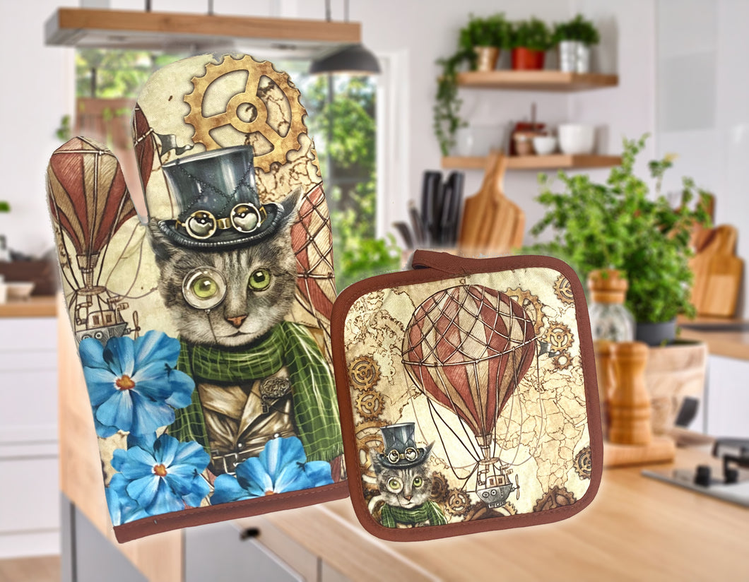 Steampunk Kitten Potholder Set