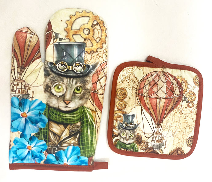 Steampunk Kitten Potholder Set